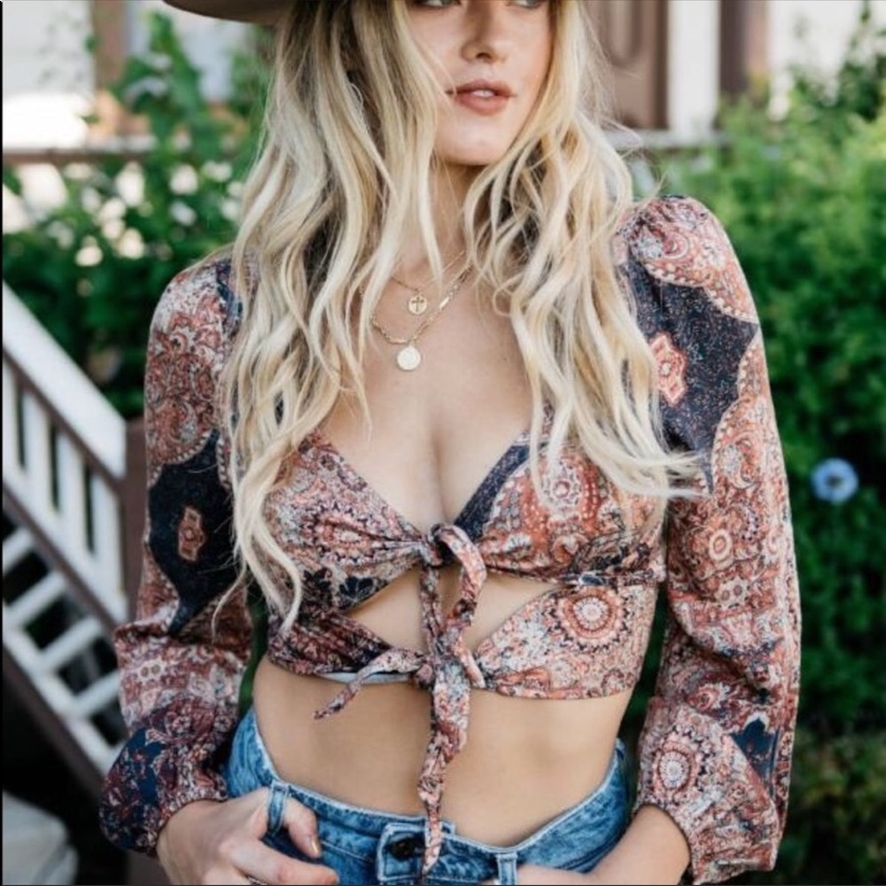 Paisley tie front Boho top